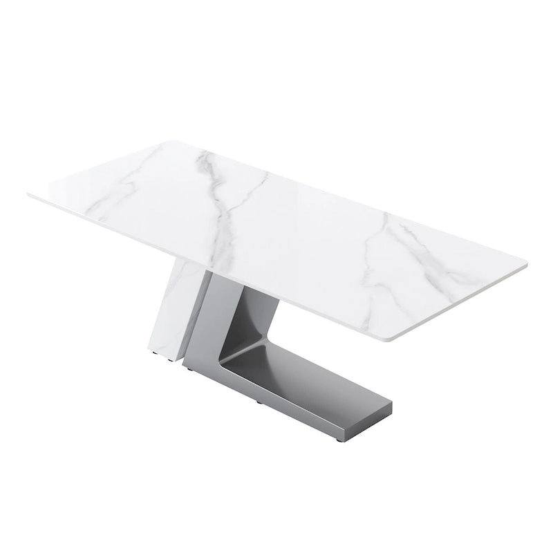 Tavolo da pranzo moderno con piano rettangolare in pietra sinterizzata bianca e gambe in metallo - 160/180/200 cm