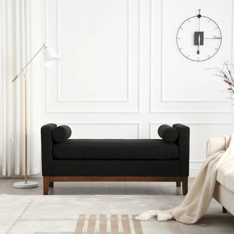 Elegante panca imbottita, con gambe in legno