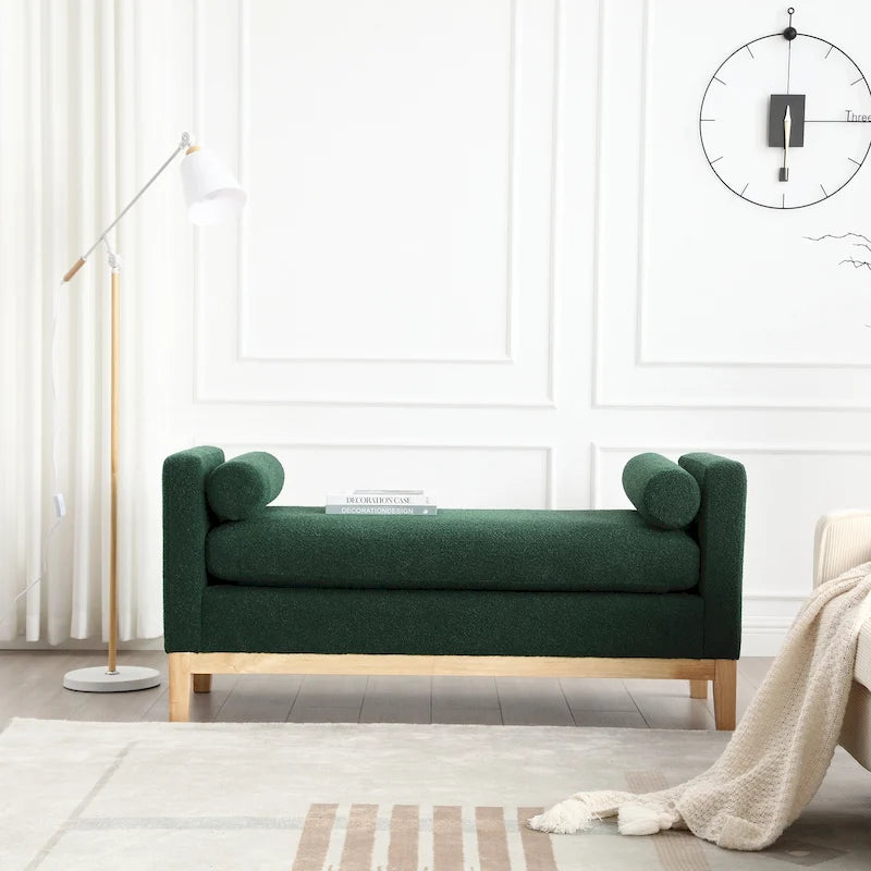 Elegante panca imbottita, con gambe in legno