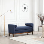 Elegante panca imbottita, con gambe in legno