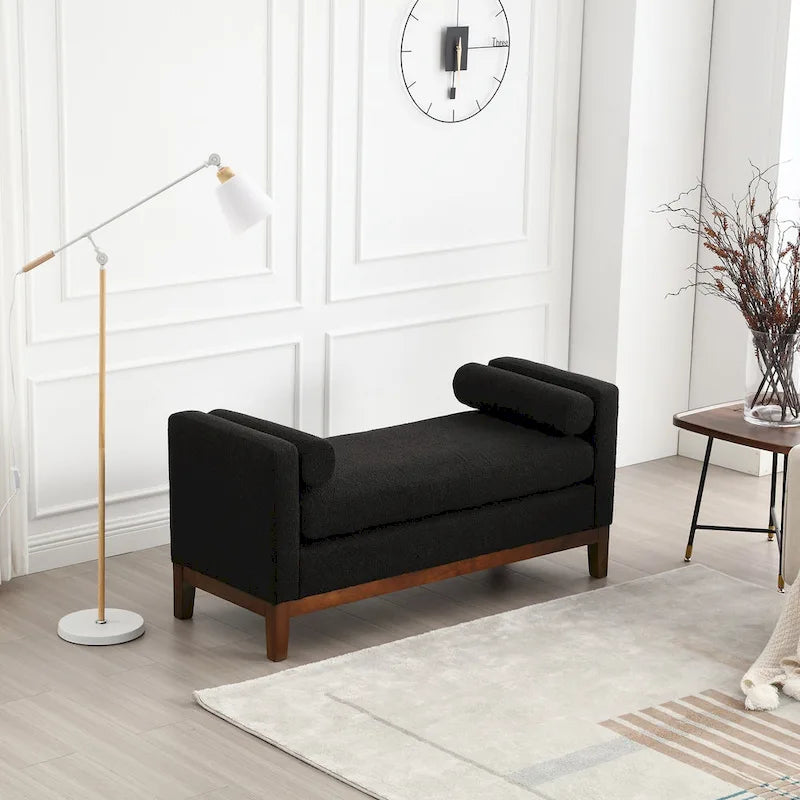 Elegante panca imbottita, con gambe in legno