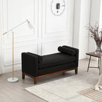 Elegante panca imbottita, con gambe in legno