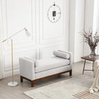 Elegante panca imbottita, con gambe in legno