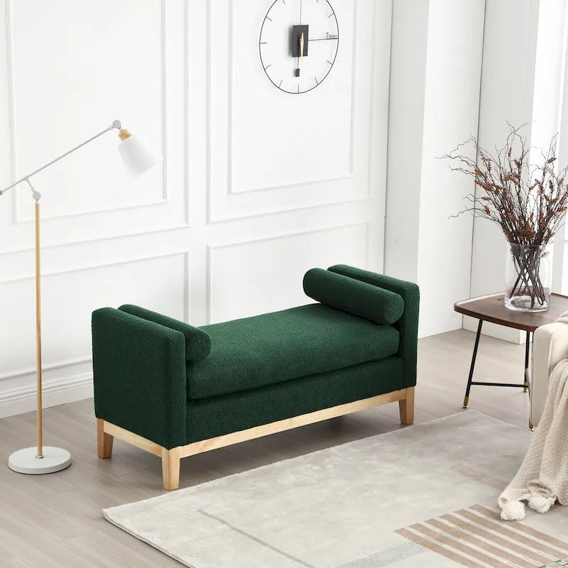 Elegante panca imbottita, con gambe in legno