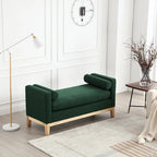 Elegante panca imbottita, con gambe in legno