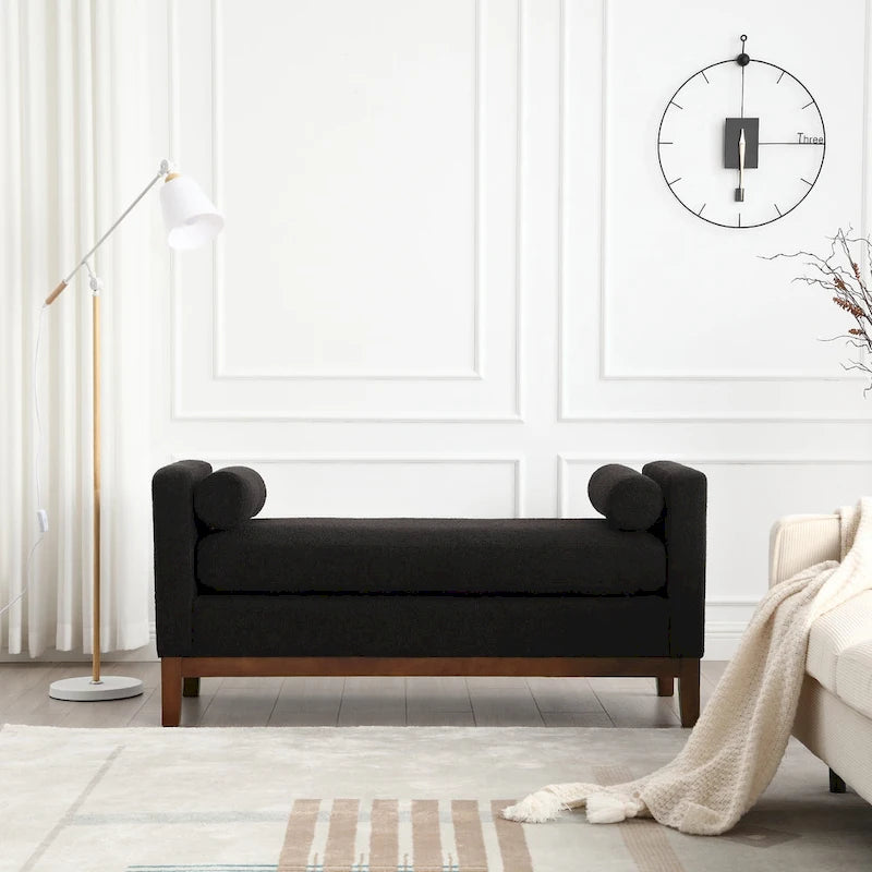 Elegante panca imbottita, con gambe in legno