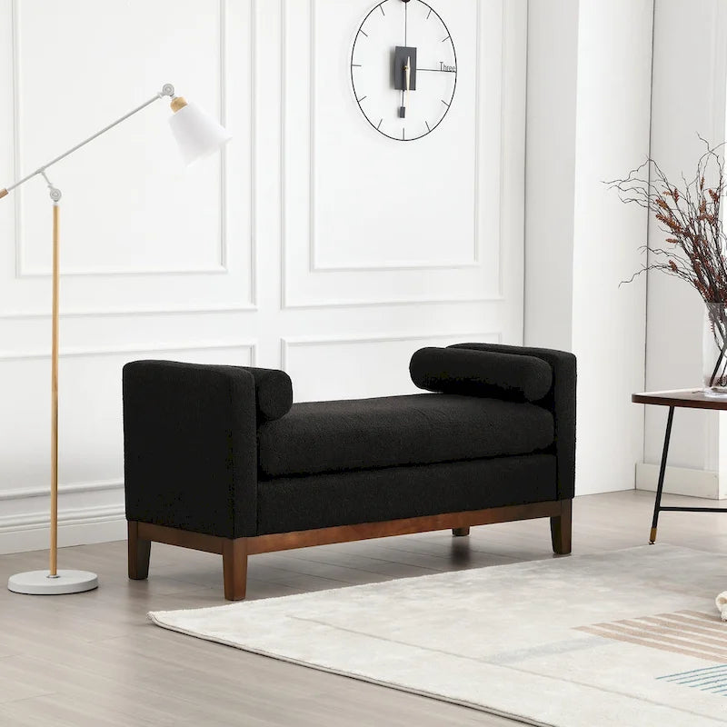 Elegante panca imbottita, con gambe in legno