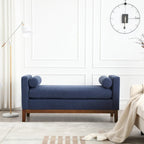 Elegante panca imbottita, con gambe in legno