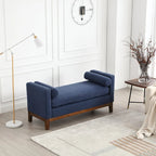 Elegante panca imbottita, con gambe in legno