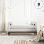 Elegante panca imbottita, con gambe in legno