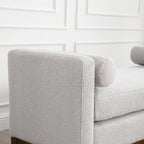 Elegante panca imbottita, con gambe in legno