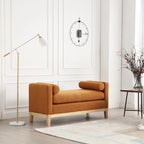 Elegante panca imbottita, con gambe in legno