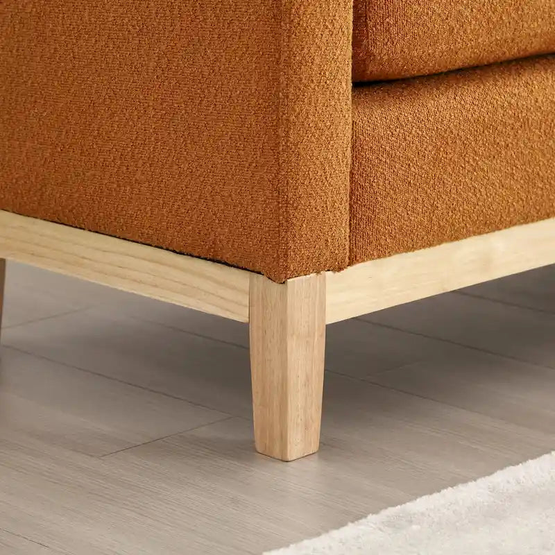 Elegante panca imbottita, con gambe in legno