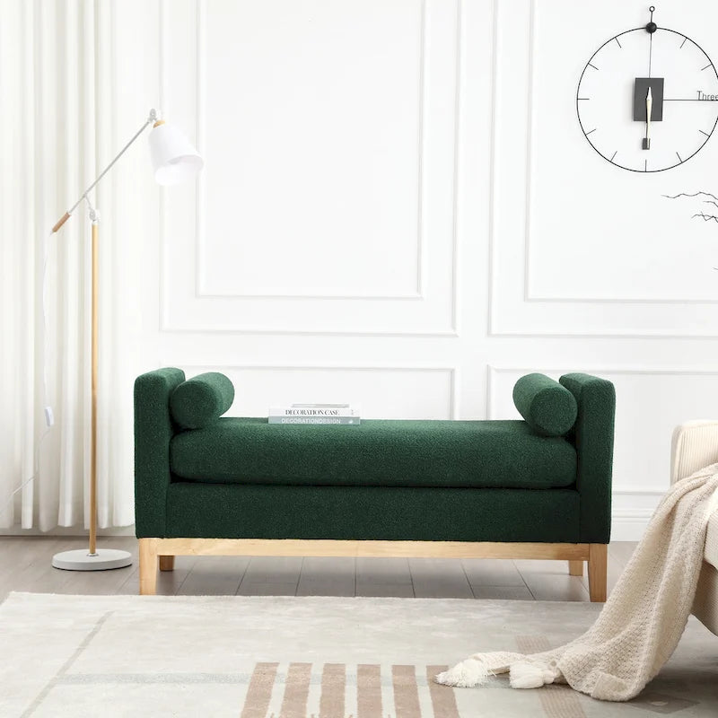 Elegante panca imbottita, con gambe in legno