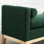 Elegante panca imbottita, con gambe in legno