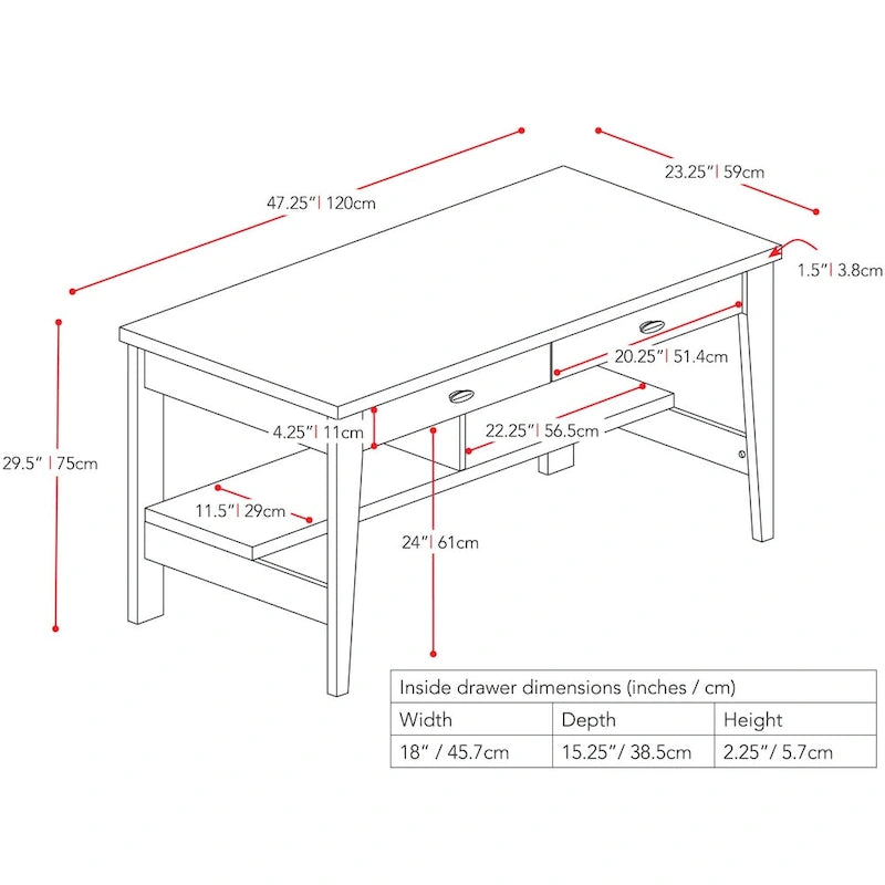 Scrivania piccola a 2 cassetti Folio con mensole