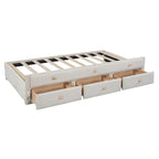 Divano letto imbottito singolo con rotelle e cassetti, in velluto, beige