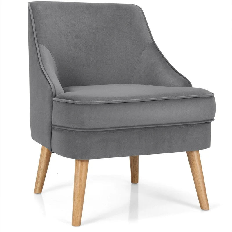 Poltrona imbottita in velluto con gambe in legno di gomma - 27 x 25 x 30 (L x P x A)