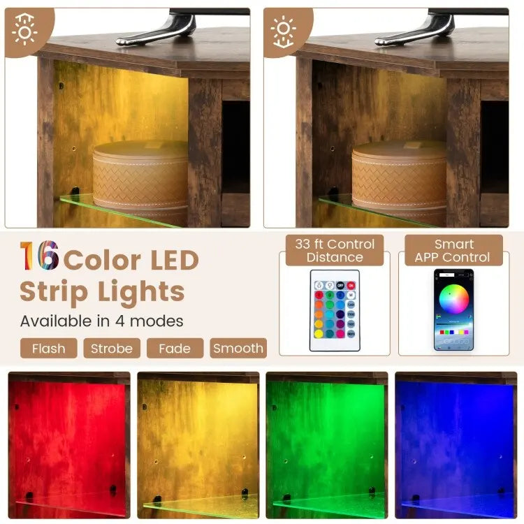 Mobile TV angolare con caminetto elettrico, luci LED e ripiani in vetro regolabili - 45 x 22 x 30