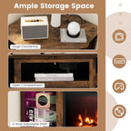 Mobile TV angolare con caminetto elettrico, luci LED e ripiani in vetro regolabili - 45 x 22 x 30