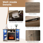 Mobile TV angolare con caminetto elettrico, luci LED e ripiani in vetro regolabili - 45 x 22 x 30