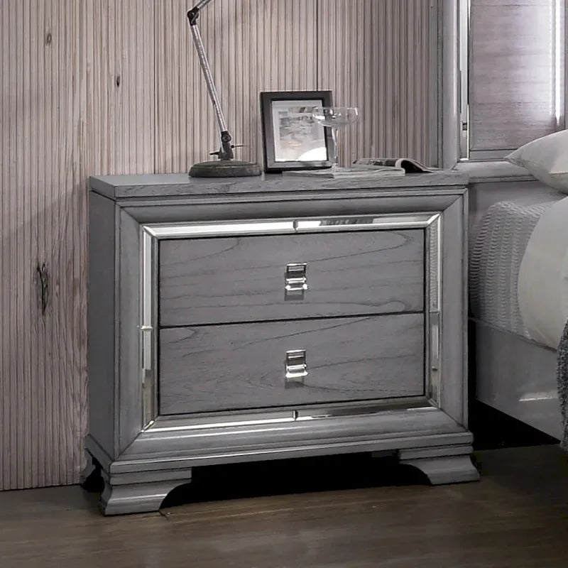 Taia Set Camera da Letto Contemporaneo 3 Pezzi Grigio con Letto, Comodino e Cassettiera con LED