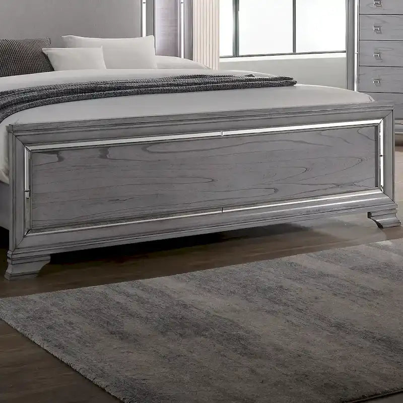 Taia Set Camera da Letto Contemporaneo 3 Pezzi Grigio con Letto, Comodino e Cassettiera con LED