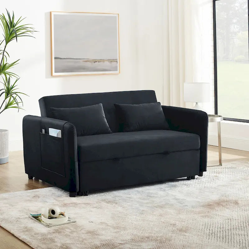 Divano matrimoniale versatile 3 in 1 in velluto con letto estraibile