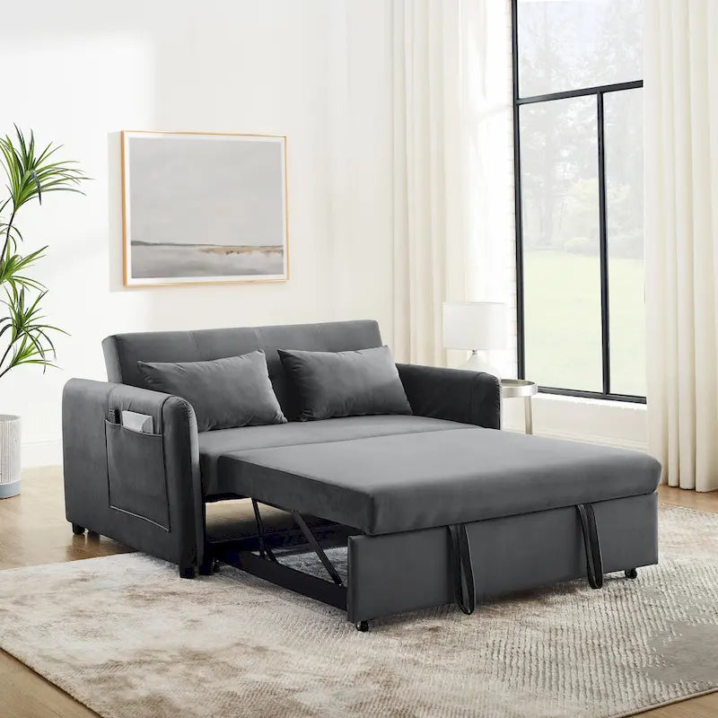 Divano matrimoniale versatile 3 in 1 in velluto con letto estraibile