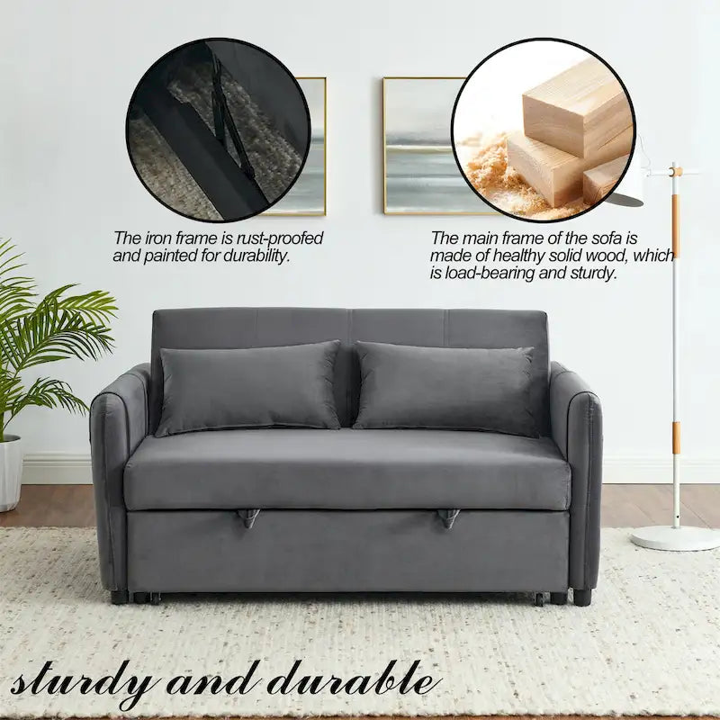 Divano matrimoniale versatile 3 in 1 in velluto con letto estraibile