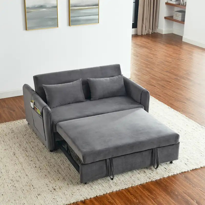 Divano matrimoniale versatile 3 in 1 in velluto con letto estraibile