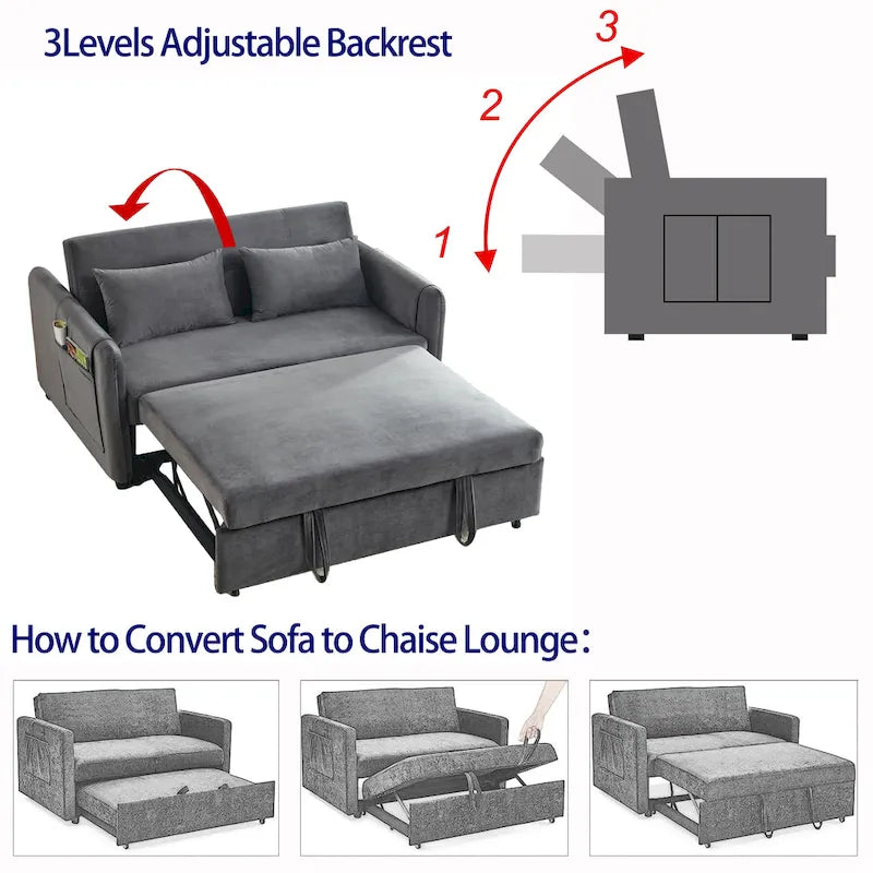 Divano matrimoniale versatile 3 in 1 in velluto con letto estraibile
