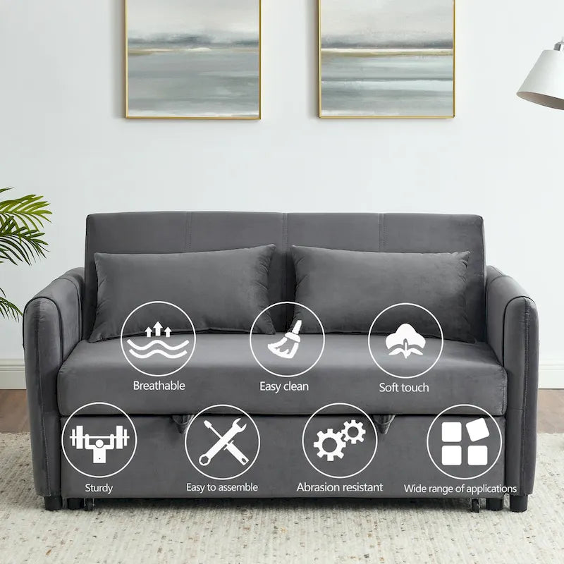 Divano matrimoniale versatile 3 in 1 in velluto con letto estraibile