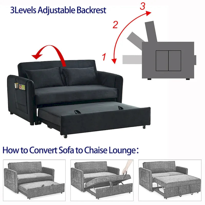 Divano matrimoniale versatile 3 in 1 in velluto con letto estraibile