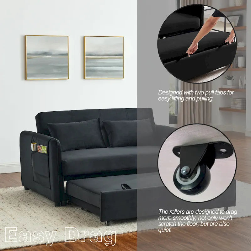 Divano matrimoniale versatile 3 in 1 in velluto con letto estraibile