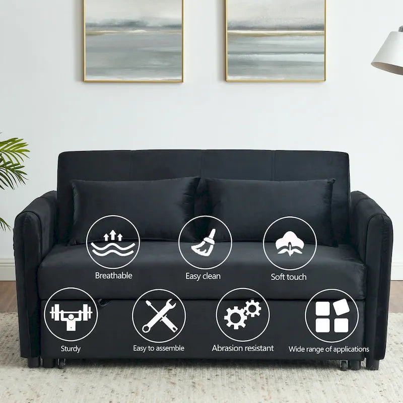 Divano matrimoniale versatile 3 in 1 in velluto con letto estraibile