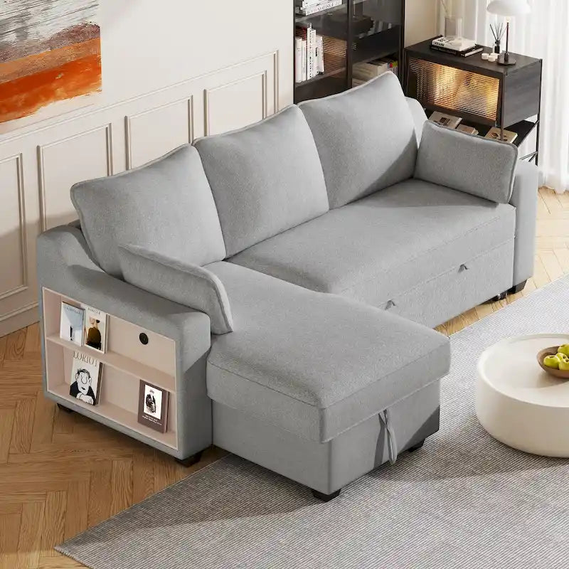 Divano letto convertibile a L con penisola contenitore