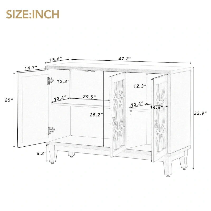 Credenza con mobile buffet a specchio a 3 ante