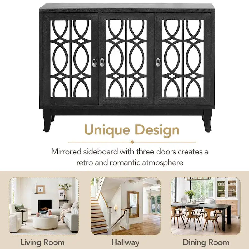 Credenza con mobile buffet a specchio a 3 ante