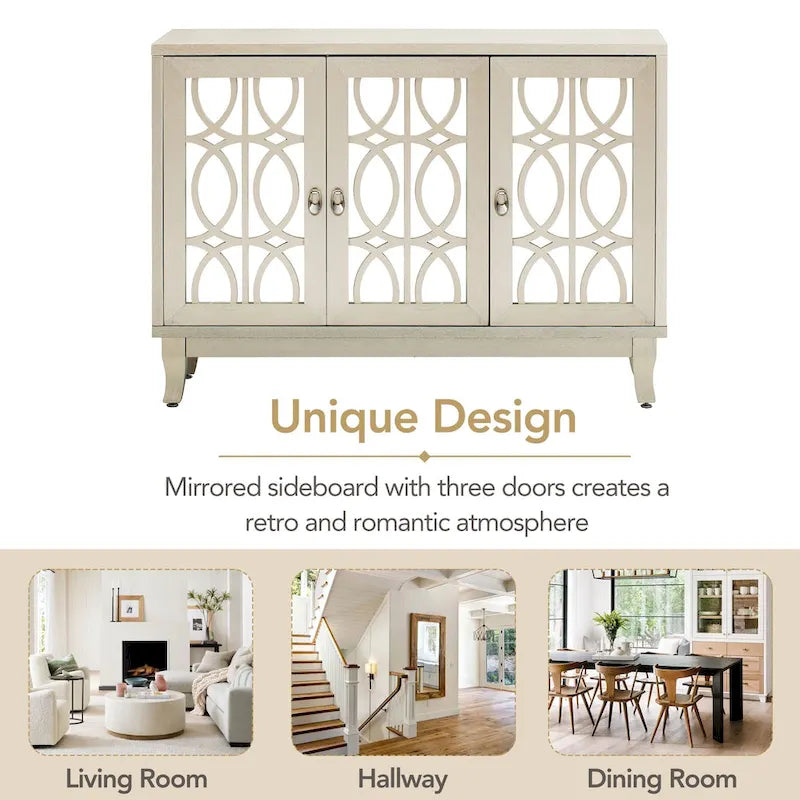 Credenza con mobile buffet a specchio a 3 ante