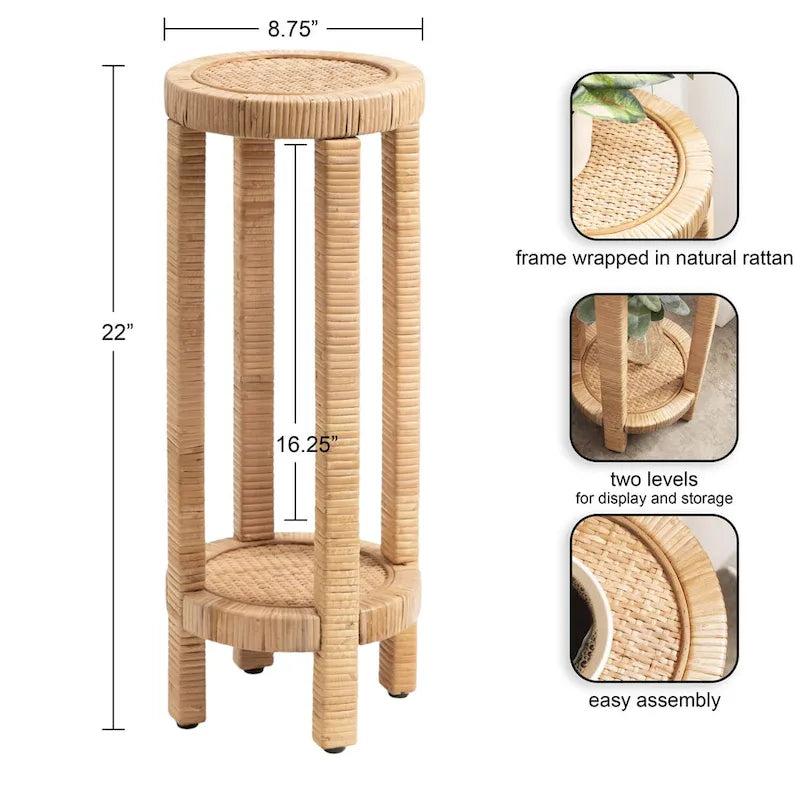 Tavolino portabevande in rattan Rafina - 9x9x22