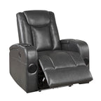 Poltrona reclinabile elettrica, portabevande refrigerato, LED, pelle PU grigia