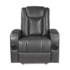 Poltrona reclinabile elettrica, portabevande refrigerato, LED, pelle PU grigia