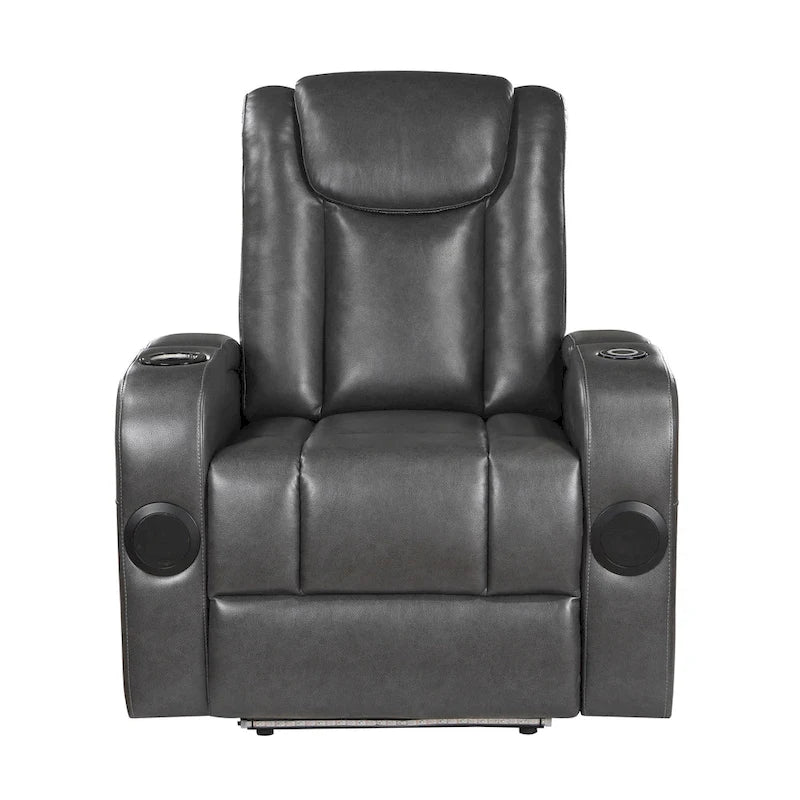 Poltrona reclinabile elettrica, portabevande refrigerato, LED, pelle PU grigia