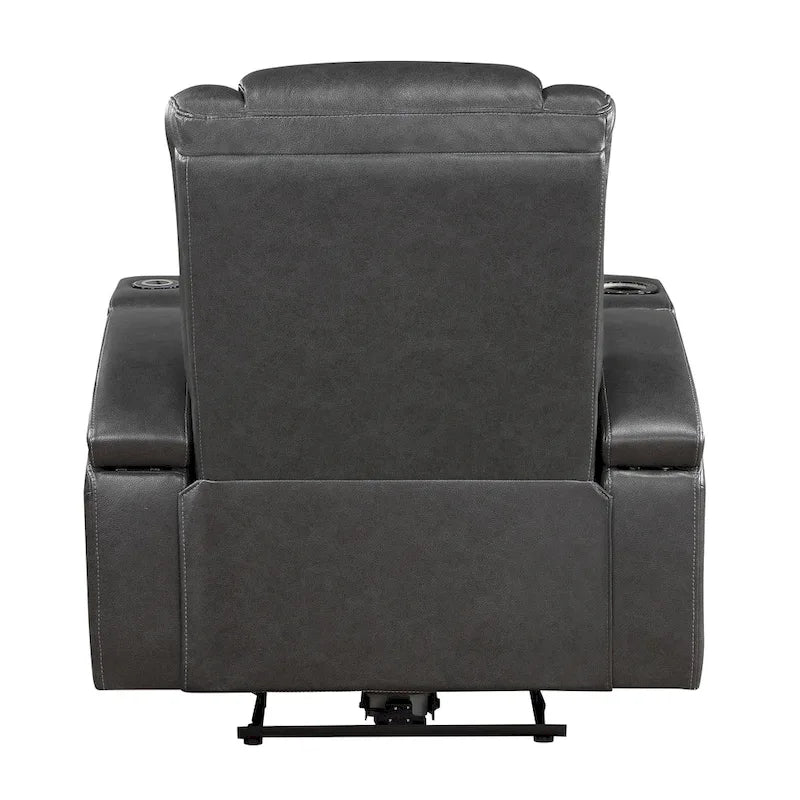 Poltrona reclinabile elettrica, portabevande refrigerato, LED, pelle PU grigia