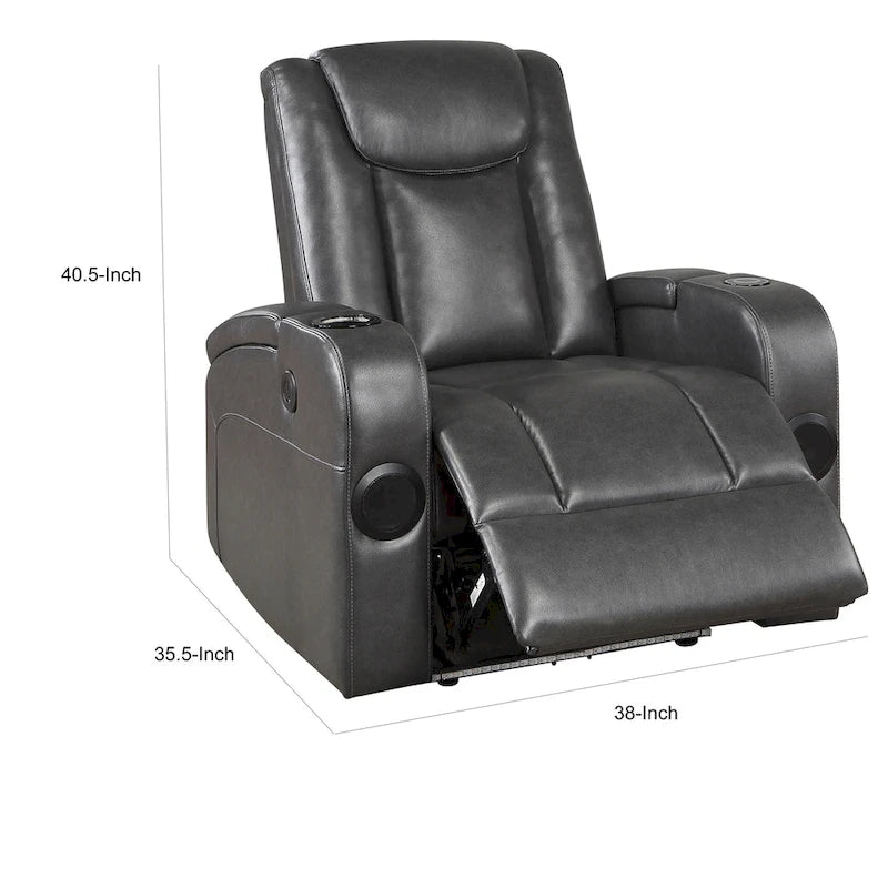 Poltrona reclinabile elettrica, portabevande refrigerato, LED, pelle PU grigia