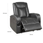 Poltrona reclinabile elettrica, portabevande refrigerato, LED, pelle PU grigia