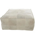 Pouf quadrato basso in pelle con design patchwork - Marrone, Grigio o Marrone Scuro