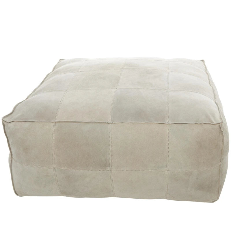 Pouf quadrato basso in pelle con design patchwork - Marrone, Grigio o Marrone Scuro