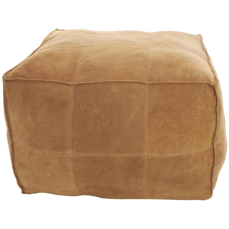 Pouf quadrato basso in pelle con design patchwork - Marrone, Grigio o Marrone Scuro
